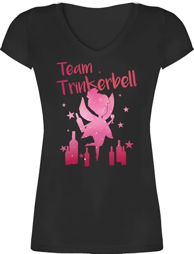 T-Shirt Damen V Ausschnitt - JGA Junggesellenabschied Frauen - Team Trinkerbell - XS - Schwarz - jungesellinnenabschied Frau Tshirt Shirt junggesellinnenabschied Bachelorette Party Malle Shirts von Shirtracer