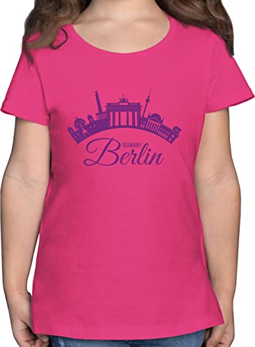 T-Shirt Mädchen - Kinder Fahnen und Flaggen - Skyline Berlin Deutschland Germany - 140 (9/11 Jahre) - Fuchsia - t Shirt mädels Tshirt Shirt. Kids Shirts Kind Berlin-t-Shirts Stadt Berliner von Shirtracer
