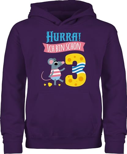 Kinder Hoodie Jungen Mädchen - 3. Geburtstag - Hurra! Ich bin schon drei Ratte - 116 (5/6 Jahre) - Lila - pullover 3 geburtstagspulli jahre 3.geburtstag three 3.geburtstsg zum jahren dritter years von Shirtracer