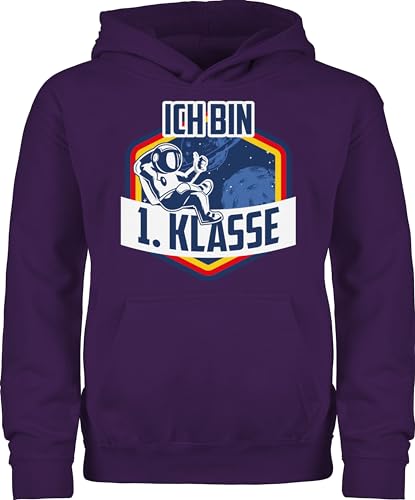 Shirtracer Kinder Hoodie Jungen Mädchen - Einschulung - Ich Bin 1. Klasse Astronaut - Bunt/Weiß - 128 (7/8 Jahre) - Lila - Schulanfang Geschenk für zur Geschenke Junge Schulkind Einschulung+Geschenk von Shirtracer