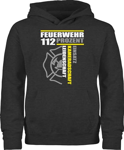 Kinder Hoodie Jungen Mädchen - Feuerwehr 112 Prozent Einsatz Kameradschaft Leidenschaft I Freiwillige Feuerwehr Geschenk - 152 (12/13 Jahre) - Anthrazit meliert - feuerwehrgeschenk schriftzug pulli von Shirtracer