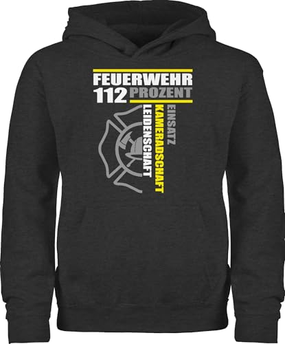 Kinder Hoodie Jungen Mädchen - Feuerwehr 112 Prozent Einsatz Kameradschaft Leidenschaft I Freiwillige Feuerwehr Geschenk - 152 (12/13 Jahre) - Anthrazit meliert - feuerwehrgeschenk mit motiv pulli von Shirtracer