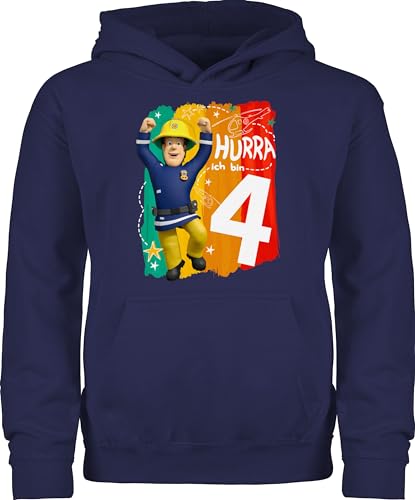 Shirtracer Kinder Hoodie Jungen Mädchen - Feuerwehrmann - Hurra ich Bin Vier - Sam - 104 (3/4 Jahre) - Navy Blau - feierwehrann 4 Pullover feuwehrmann SAMS 4. Geburtstag Kapuzenpullover feuwermansam von Shirtracer