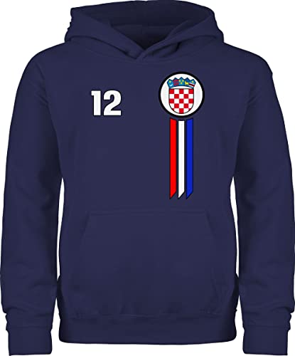 Kinder Hoodie Jungen Mädchen - Fußball EM WM - 12. Mann Kroatien Emblem - 116 (5/6 Jahre) - Navy Blau - europameisterschaft oodie fussball junge pullunder em24 hoddys 2024 hoodies fanartikel von Shirtracer