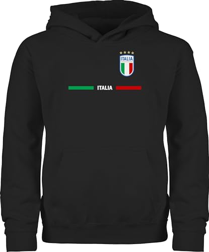Kinder Hoodie Jungen Mädchen - Fußball EM WM - Italien Trikot Wappen | Italia mit Stolz | Italienisches Fan-Motiv - 152 (12/13 Jahre) - Schwarz - europameisterschaft italy hoods fussball italian von Shirtracer