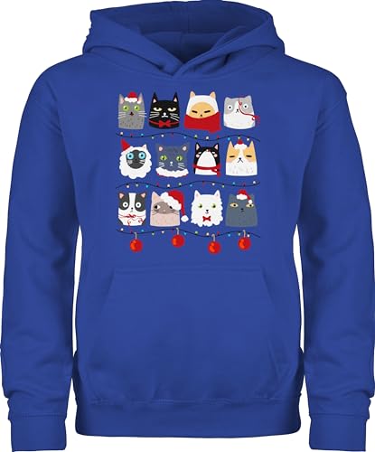 Kinder Hoodie Jungen Mädchen - Weihnachtsmotiv Katzen zu Weihnachten I - 152 (12/13 Jahre) - Royalblau - weihnachtspulli Kind Christmas katzenmotiv Pullover Weihnachtspullover weihnacht von Shirtracer
