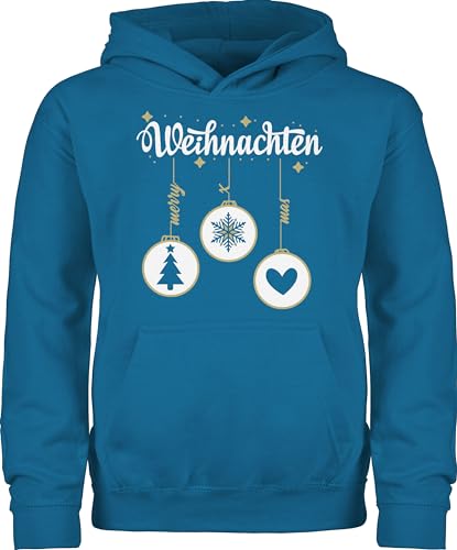 Kinder Hoodie Jungen Mädchen - Weihnachten mit Christbaumkugeln - 140 (9/11 Jahre) - Himmelblau - weihnachtspulli Kind weihnachtsmotiv Weihnachtskugel pullis Weihnachtspullover Christmas Pulli von Shirtracer