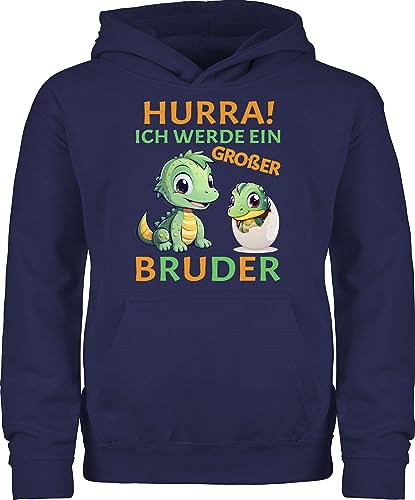 Kinder Hoodie Jungen Mädchen - Hurra endlich großer Bruder Dinos I Dino Geschenk Dinosaurier Brüder - 98 (1/2 Jahre) - Navy Blau - pullover grosser brother werde pulli big bro bald bruder" ein von Shirtracer