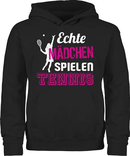 Kinder Hoodie Jungen - Sport Kleidung - Echte Mädchen spielen Tennis - 140 (9/11 Jahre) - Schwarz - 25. geburtstag geschenk reitpullover frauen pulli maedchen pullover nur pollover hoodies hoody von Shirtracer