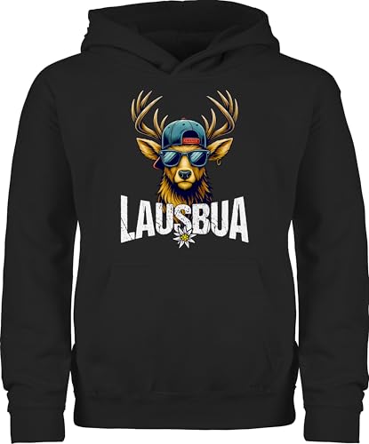 Kinder Hoodie Jungen Mädchen - Kompatibel mit Oktoberfest - Cooler Hirsch Lausbua Trachtenshirt I Trachten Outfit I Volksfest Outfit Bayrisch - 152 (12/13 Jahre) - Schwarz - Bayern bayerischer von Shirtracer