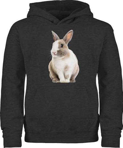 Kinder Hoodie Jungen Mädchen - Ostergeschenke - Hasenmotiv Ostern Hase Motiv Hasen I Oster Hase I Osterhase - 152 (12/13 Jahre) - Anthrazit meliert - kleinigkeiten fürs osternest ostermotiv hasi von Shirtracer