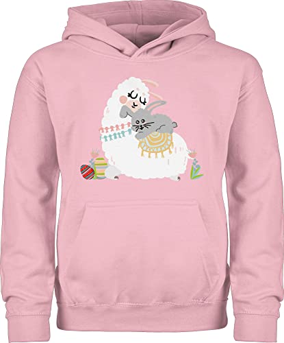 Shirtracer Kinder Hoodie Jungen Mädchen - Ostergeschenke Ostern - Lama mit Osterhase I - 128 (7/8 Jahre) - Hellrosa - kleinigkeiten fürs osternest ostermotiv Pullover osteroutfit Oster osterfest von Shirtracer