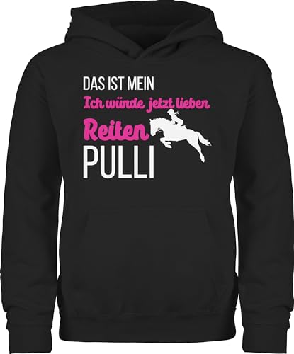 Shirtracer Kinder Hoodie Jungen Mädchen - Pferd Pferde - Mein ich würde jetzt Lieber Reiten Pulli I - 128 (7/8 Jahre) - Schwarz - Geschenk Reiter pferdepullover pferdeliebhaber GEH Pullover reitpulli von Shirtracer