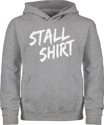 Kinder Hoodie Jungen Mädchen - Pferd Pferde - Stallshirt Distressed - 152 (12/13 Jahre) - Grau meliert - pferdepullover reiten stall pullover reithoodies pferdeliebhaber pulli reitpulli reiter von Shirtracer