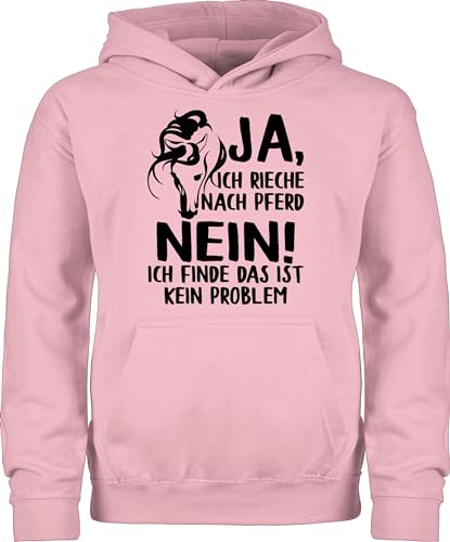 Shirtracer Kinder Hoodie Jungen Mädchen - Pferde - Ja, ich rieche nach Pferd - Nein! Ich finde das ist kein Problem - schwarz - 152 (12/13 Jahre) - Hellrosa - pferdepullover reiten Pulli reithoodies von Shirtracer