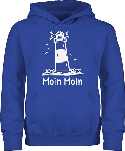 Kinder Hoodie Jungen Mädchen - Statement Sprüche - Moin Moin - Leuchtturm - 98 (1/2 Jahre) - Royalblau - kapuzenpulli mit spruch spruche kinderpulli hoody sprüchen pulli pullover spruechen pullie von Shirtracer