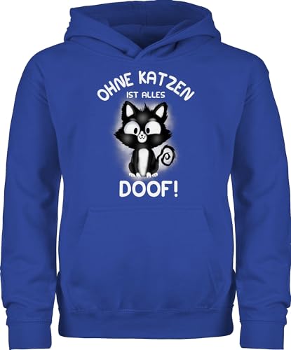 Kinder Hoodie Jungen Mädchen - Tiermotiv Animal Print - Ohne Katzen ist alles doof! - 116 (5/6 Jahre) - Royalblau - pullover junge tieren katze doof reitpullover tiermotive pullis kapuzenpullover von Shirtracer