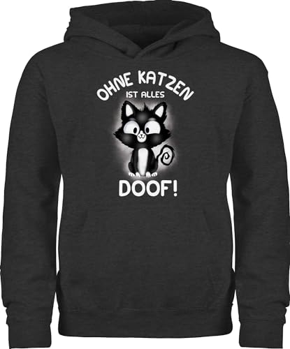 Kinder Hoodie Jungen Mädchen - Tiermotiv Animal Print - Ohne Katzen ist alles doof! - 152 (12/13 Jahre) - Anthrazit meliert - junge animals katze doof oodie tieren pullover tiermotive hoodies tier von Shirtracer