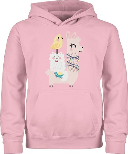 Kinder Hoodie Jungen Mädchen - Tiermotiv Animal Print - Tiere aufgereiht - 104 (3/4 Jahre) - Hellrosa - mit tieren hoody tiermotiven alpaka winterpullover tiermotive lama hudis animals hudy oodie von Shirtracer