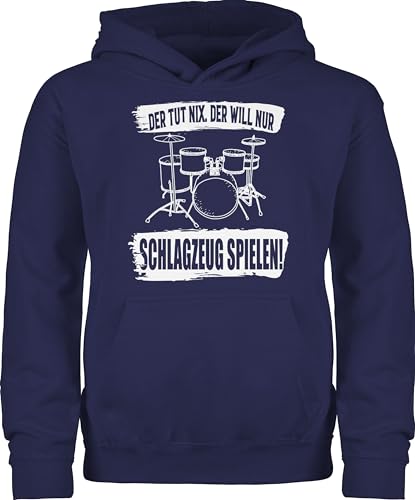 Kinder Hoodie Jungen Mädchen - Trend Kinderkleidung und Co - Der tut nix. der will nur Schlagzeug spielen. - 152 (12/13 Jahre) - Navy Blau - schlagzeuger pullover kind nix hoddys spielen hudi pulli von Shirtracer