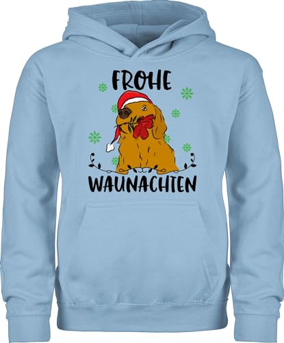 Kinder Hoodie Jungen Mädchen - Weihnachten Geschenke Christmas - Frohe Waunachten Hund - schwarz - 128 (7/8 Jahre) - Hellblau - Pullover für Menschen weihnachtspulli Kind weihnachtsmotiv weihnacht von Shirtracer
