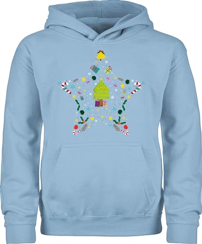 Kinder Hoodie Jungen Mädchen - Geschenke Christmas - Weihnachtsstern I Weihnachtsmotiv I Weihnachten - 140 (9/11 Jahre) - Hellblau - weihnachtspulli Weihnachtspullover weihnacht Stern reitpullover von Shirtracer