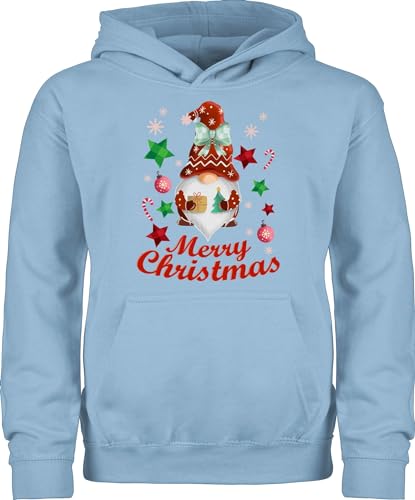 Kinder Hoodie Jungen Mädchen - Weihnachten Geschenke - Weihnachtlicher Wichtel I Weihnachtsmotiv I Merry Christmas Wichtelmotiv - 128 (7/8 Jahre) - Hellblau - weihnachtspulli Kind von Shirtracer