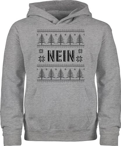 Kinder Hoodie Jungen Mädchen - Weihnachten Geschenke Christmas - Nein - Weihnachtsmuster - schwarz - 152 (12/13 Jahre) - Grau meliert - weihnachtsmotiv Longsleeve Pulli weihnacht Pullover von Shirtracer