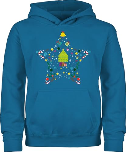Kinder Hoodie Jungen Mädchen - Geschenke Christmas - Weihnachtsstern I Weihnachtsmotiv I Weihnachten - 128 (7/8 Jahre) - Himmelblau - weihnachtspulli Weihnachtspullover weihnacht Stern reitpullover von Shirtracer