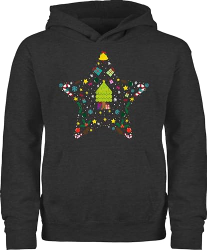 Kinder Hoodie Jungen Mädchen - Geschenke Christmas - Weihnachtsstern I Weihnachtsmotiv I Weihnachten - 140 (9/11 Jahre) - Anthrazit meliert - weihnachtspulli Weihnachtspullover weihnacht Stern von Shirtracer