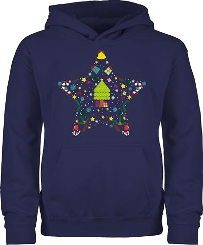 Kinder Hoodie Jungen Mädchen - Geschenke Christmas - Weihnachtsstern I Weihnachtsmotiv I Weihnachten - 140 (9/11 Jahre) - Navy Blau - weihnachtspulli Weihnachtspullover weihnacht Stern reitpullover von Shirtracer