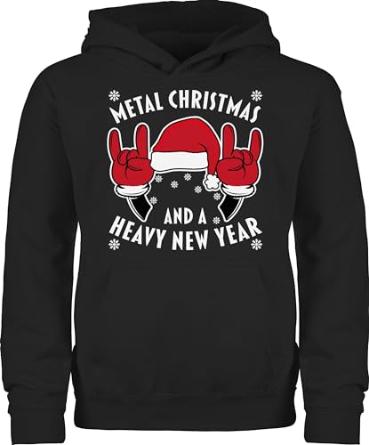 Kinder Hoodie Jungen Mädchen - Weihnachten - Metal Christmas and a Heavy New Year - weiß - 104 (3/4 Jahre) - Schwarz - Weihnachts Xmas Kapuzenpulli Merry x-Mas Jungs x Mas weihnacht weihnachtlich von Shirtracer