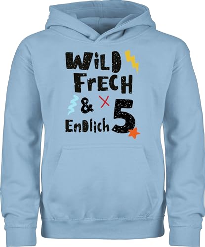 Kinder Hoodie Jungen Mädchen - 5. Geburtstag - Wild frech und endlich 5 - Wunderbar fünf Jahre - 116 (5/6 Jahre) - Hellblau - birthday years yrs old geschenk ich bin alt geb. te year für jährige von Shirtracer