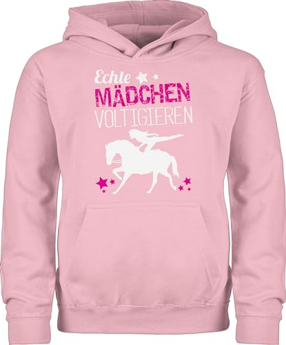 Kinder Hoodie Jungen - Pferd Pferde - Echte Mädchen voltigieren - 140 (9/11 Jahre) - Hellrosa - pferdepulli pferdepullover reiten volti pullover reitersachen reithoodies pferdeliebhaber horses von Shirtracer