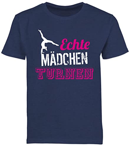 Kinder T-Shirt Jungen - Sport Kleidung - Echte Mädchen Turnen - Geschenk Turnerin - 140 (9/11 Jahre) - Dunkelblau Meliert - Frauen Shirt Tshirt tichert Maedchen Sportshirt kunstturnen Tshirts von Shirtracer