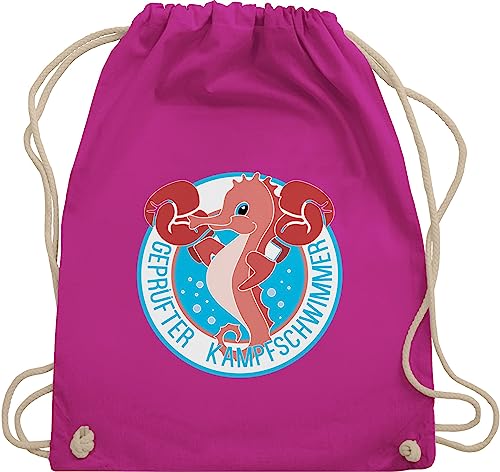 Turnbeutel Rucksack - Kinder Sport Kleidung - Seepferdchen - Unisize - Fuchsia - beutel baumwolle geschenk zum kampfschwimmer abzeichen kinderturnbeutel bestanden stoffbeutel schwimmabzeichen von Shirtracer