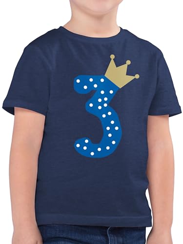 Kinder T-Shirt Jungen - 3. Geburtstag - Dritter Krone Junge - 104 (3/4 Jahre) - Dunkelblau Meliert - 3 Jahre Tshirt Geschenk Birthday Oberteil Kindergeburtstag Shirt Geburtstags t jährige für von Shirtracer