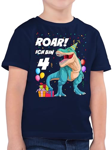 Kinder T-Shirt Jungen - 4. Geburtstag - Ich Bin 4 Jahre - T-Rex Dinosaurier Dino - 104 (3/4 Jahre) - Dunkelblau - geburtstagsshirt Jungs Tshirt Vier Shirt Junge Kleidung 4.Geburtstag t-Shirts Schon von Shirtracer