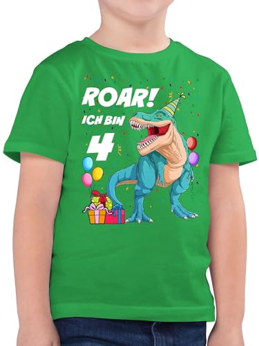 Kinder T-Shirt Jungen - 4. Geburtstag - Ich Bin 4 Jahre - T-Rex Dinosaurier Dino - 104 (3/4 Jahre) - Grün - geburtstagsshirt Jungs Tshirt Vier Shirt Junge Kleidung 4.Geburtstag t-Shirts Schon von Shirtracer