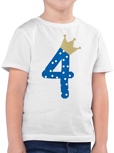 Kinder T-Shirt Jungen - 4. Geburtstag - Vier Krone Junge Vierter - 104 (3/4 Jahre) - Weiß - b-Day 4 Tshirt geburtstagsshirt t Shirt Jahre 4th+Birthday tischert Happy Birthday Kleidung 4.Geburtstag von Shirtracer