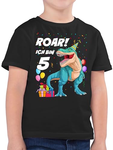 Kinder T-Shirt Jungen - 5. Geburtstag - Ich Bin 5 Jahre - T-Rex Dinosaurier Dino - 116 (5/6 Jahre) - Schwarz - Tshirt Junge Shirt 5-jähriger fünf t-Shirts Geburtstags geburtstagsshirt 5.Geburtstag von Shirtracer