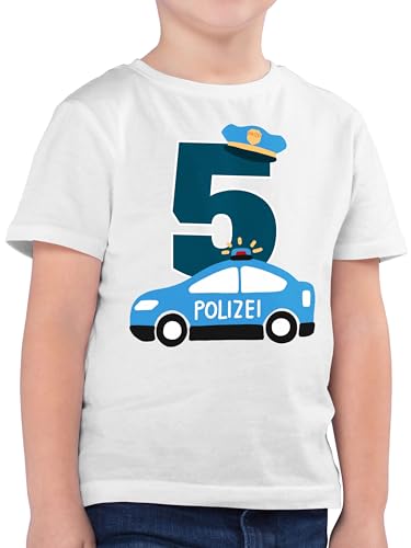 Kinder T-Shirt Jungen - 5. Geburtstag - Polizei Fünfter - 116 (5/6 Jahre) - Weiß - Shirt 5 Jahre Five ich Bin Kindershirt Junge Kindergeburtstag fünf Kinder-Shirt geburtstagtshirt von Shirtracer