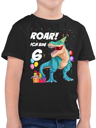 Kinder T-Shirt Jungen - 6. Geburtstag - Ich Bin 6 Jahre - T-Rex Dinosaurier Dino - 128 (7/8 Jahre) - Schwarz - Jahren Junge Tshirt Shirt Birthday geburtstagsshirt Kindergeburtstag fußball Zahl von Shirtracer