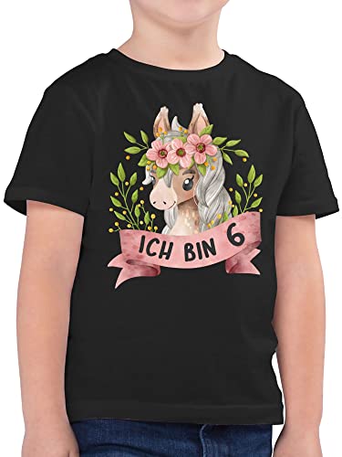 Kinder T-Shirt Jungen - 6. Geburtstag - Ich Bin sechs I Pferdemotiv Pferd - 128 (7/8 Jahre) - Schwarz - geburtstagsshirt 6 Tshirt 6.Geburtstag Pferde teschrt Jahre Junge Shirt sechster Kindershirt von Shirtracer