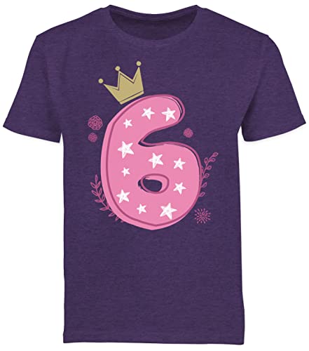 Kinder T-Shirt Jungen - 6. Geburtstag - Sechster Mädchen Krone Sterne - 128 (7/8 Jahre) - Lila Meliert - Geschenk für 6 jährigen Jahre tichert geburtstagsshirt Tshirt fußball 6.Geburstag jetzt von Shirtracer