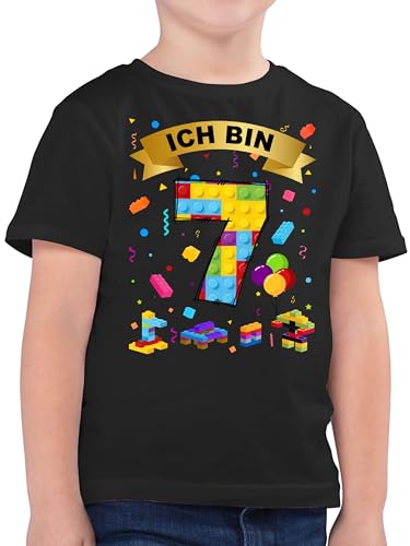Kinder T-Shirt Jungen - 7. Geburtstag - Ich Bin 7 Bausteine - 128 (7/8 Jahre) - Schwarz - baustein Shirt geburtstagsshirt 7.Geburtstag Junge Sieben Tshirt Jahre Kindergeburtstag siebter t-Shirts von Shirtracer