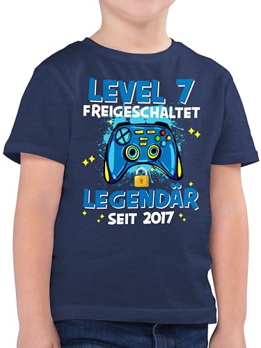 Kinder T-Shirt Jungen - 7. Geburtstag - Level 7 freigeschaltet Legendär seit 2017-140 (9/11 Jahre) - Dunkelblau Meliert - Sieben Jahre 2016 Shirt Junge geburtstagsshirt 7.Geburtstag 7, Tshirt von Shirtracer