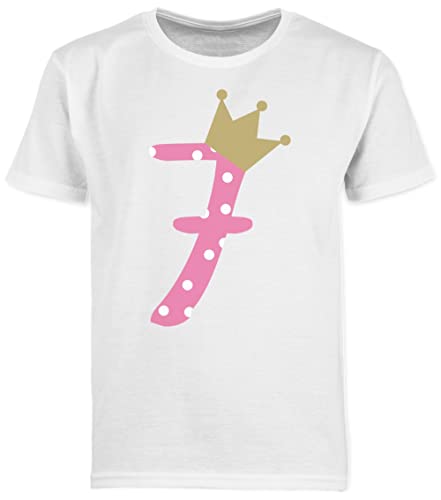 Kinder T-Shirt Jungen - 7. Geburtstag - Sieben Krone Mädchen Siebter - 140 (9/11 Jahre) - Weiß - Kindergeburtstag 7 Jahre Junge Tshirt geburtstagsshirt Kind Shirt geburtstagsshirt+7+Jahre Alter von Shirtracer