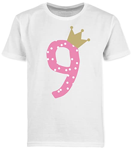 Kinder T-Shirt Jungen - 9. Geburtstag - Neun Krone Mädchen Neunter - 140 (9/11 Jahre) - Weiß - Kindergeburtstag 9 Tshirt Junge Jahre Geburtstagskind t Shirt geburtstagsshirt neunte Tshirts alt von Shirtracer