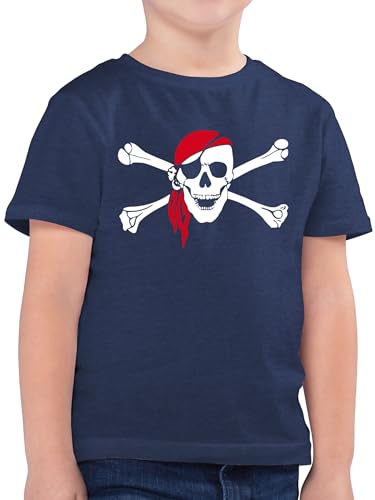 Kinder T-Shirt Jungen - Bunt gemischt - Totenkopf Pirat Kopftuch - 128 (7/8 Jahre) - Dunkelblau Meliert - Shirt Junge Piraten kopftücher Tshirt Shirts Tshirts t t-Shirts fã¼r Kind von Shirtracer